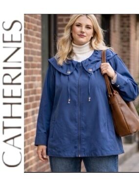 4X Catherines Cotton Jacket with Statement Collar, Front Zip, and Pockets